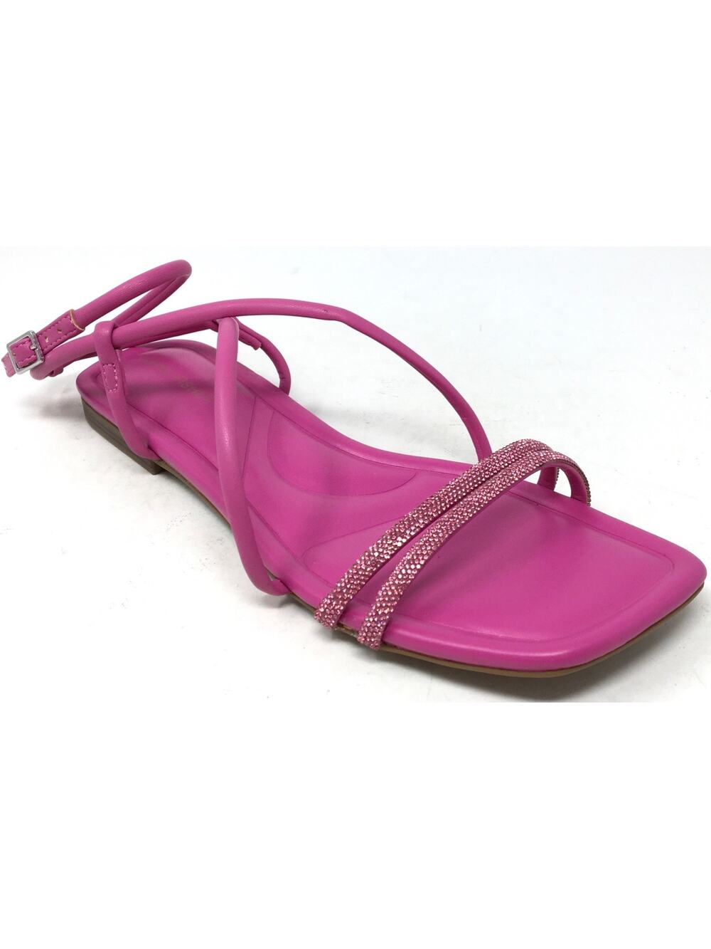 Marc Fisher Lakity Women's Sz 9M Pink Rhinestone Strappy Square-Toe Flat Sandals